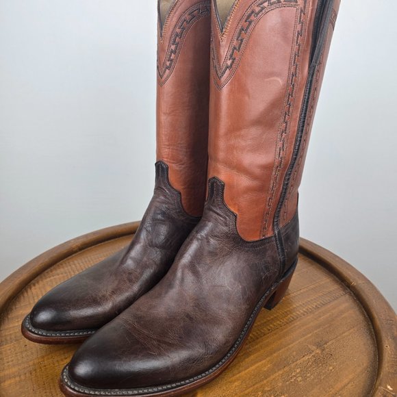 LUCCHESE MEN'S SIZE 14D, MADE IN USA Handmade BROWN Calfskin Western Boots NWT - Picture 3 of 8